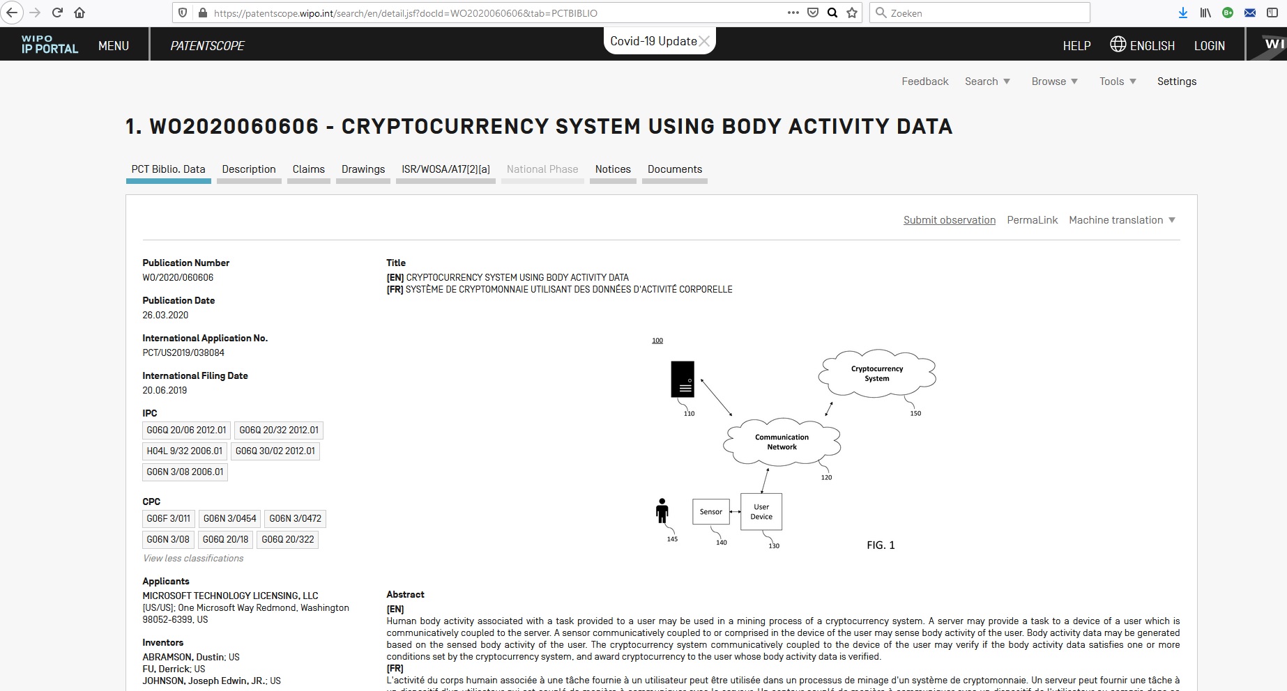 «Cryptocurrency System using body activity data